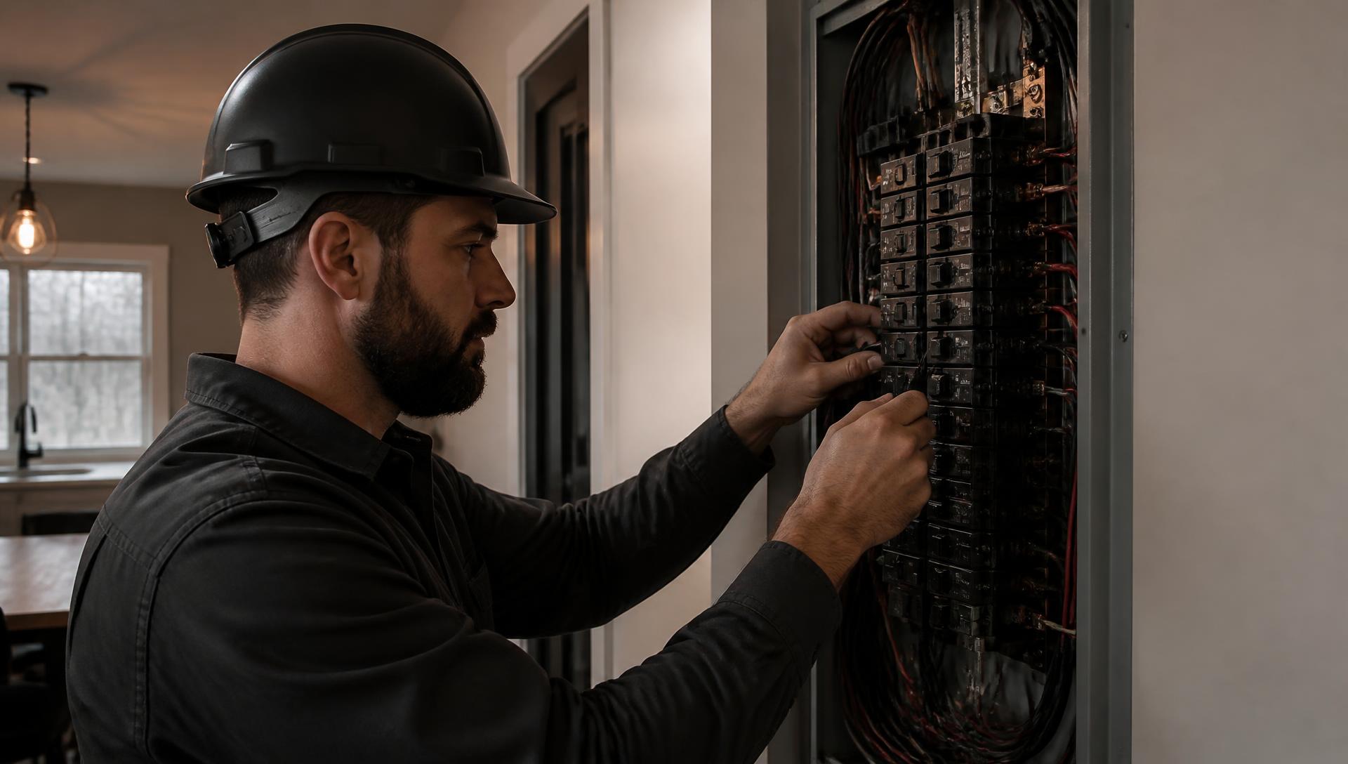 Licensed electrician working on a residential electrical panel